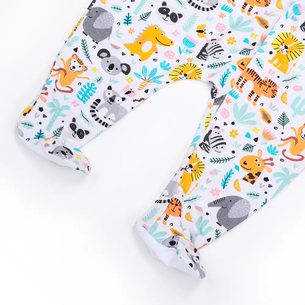 Pyjama bébé à pieds en coton avec motifs animaux colorés